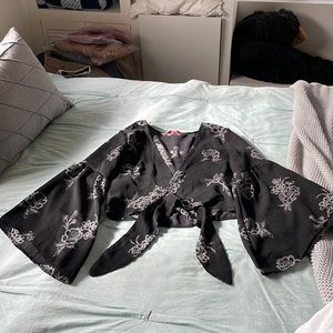 Cropped cross front blouse